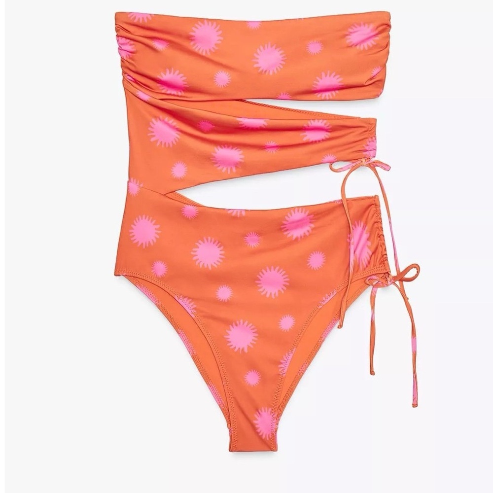 ZARA CUT-OUT SUN SWIMSUIT Orange NWT 2910/215